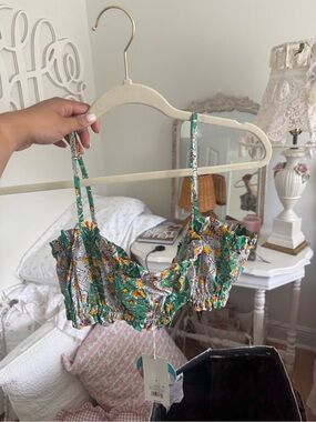 Green Floral Smocked Crop Top with Yellow & White Flowers